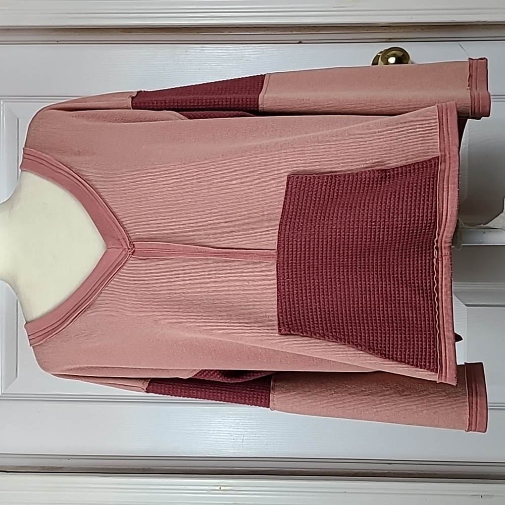 POL Mixed Fabric V Neck Pullover